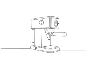 Continuous line drawing of coffee machine. Single line illustration of coffee maker machine. International coffee day concept. Editable outline