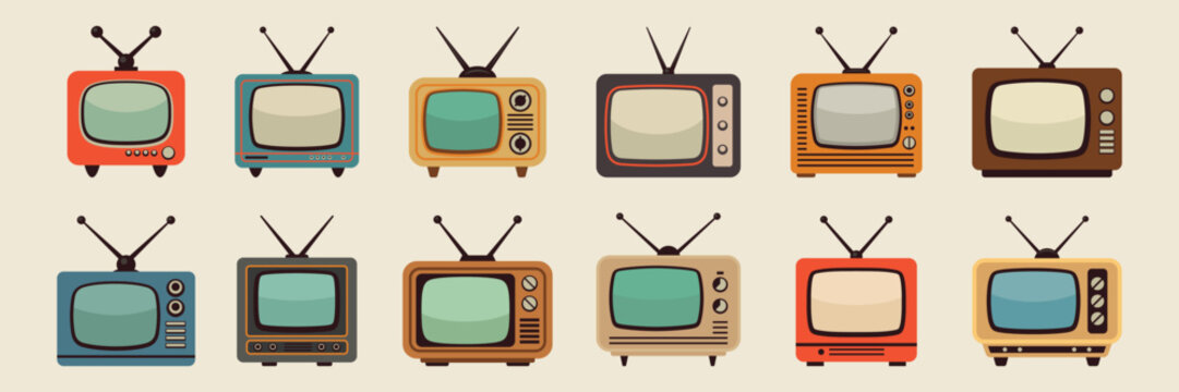 Retro TV Set. Vector Vintage Television Collection. Old TV Icon Pack. Retro, Vintage TV, Classic, Antique TV, Old Television, Vector Illustration. Retro Electronics, Vintage Screen