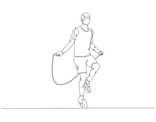 Continuous line drawing of man jumping rope. Single line illustration of rope skipping, skipping speed rope. National rope skipping day concept. Editable outline