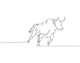 Continuous line drawing of bull cow. Single line illustration of aggressive black bull. World bull day concept. Editable outline
