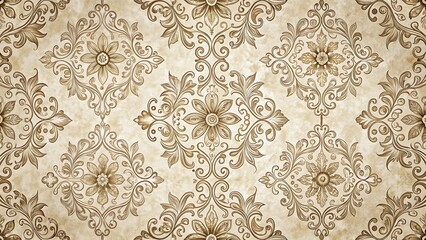 Elegant Symmetrical Ornamental Pattern with Delicate Swirls on Beige Background for Vintage Decor Inspiration  