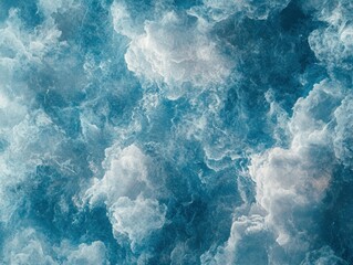 Aerial view of swirling blue and white cloudscape, potential background