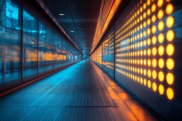 Fototapeta premium Illuminated futuristic hallway with glowing orange lights
