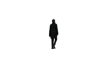 Rear view of an adult woman walking in the winter png isolated