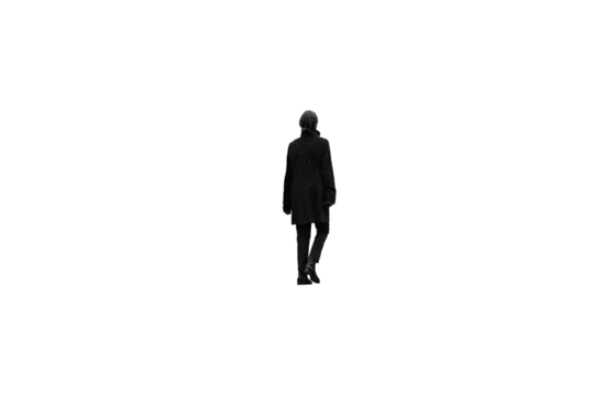 Rear view of an adult woman walking in the winter png isolated
