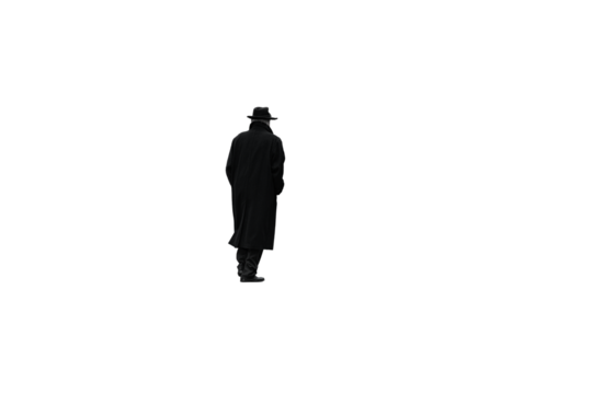 Rear view of an old man walking in the winter png isolated