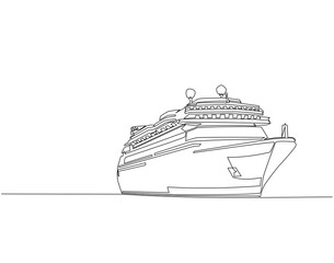 Obraz premium Continuous line drawing of sailing cruise ship. Single line illustration of cruise ship. International maritime day, World oceans day concept. Editable outline