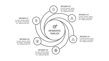 Doodle infographic elements with 6 options. Vector business template for presentation