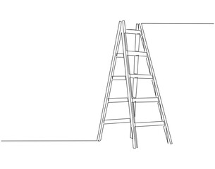 Continuous line drawing of stepladder. Single line illustration of stepladder, ladder. Repair equipment, Business, Success concept. Editable outline