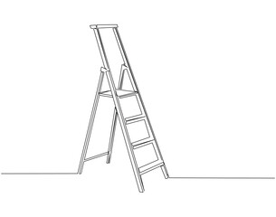 Continuous line drawing of stepladder. Single line illustration of stepladder, ladder. Repair equipment, Business, Success concept. Editable outline