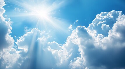 Bright Sunlight Breaking Through Soft Clouds in a Clear Blue Sky