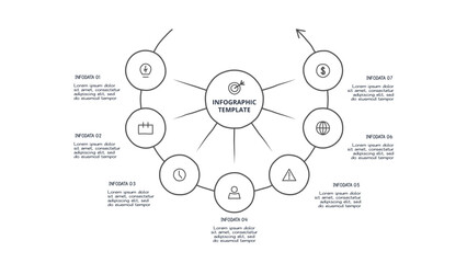 Doodle infographic elements with 7 options. Vector business template for presentation