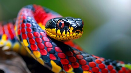 Fototapeta premium Red and Yellow Snake Head in Nature