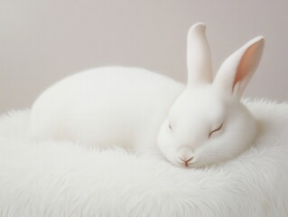 white bunny sleeping on soft white fur