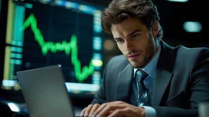 Fototapeta premium A Focused Businessman Concentrating on His Computer Work in the Office