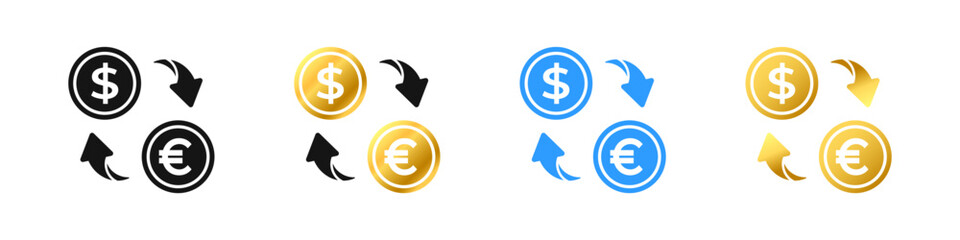 Currency exchange coin icons. Symbols for currency swapping
