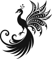 Elegant Peacock Silhouette Stencil Vector Illustration Design