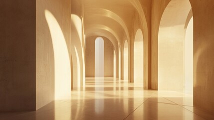 Obraz premium Sunlit Architectural Corridor With Arched Walls
