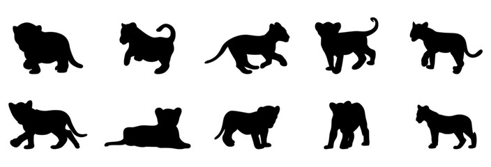 Tiger cub lion cub splash, children's cute cartoon home decoration vector set