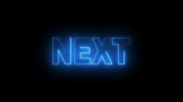 Glowing blue neon next text animation with black background animation video 4k.