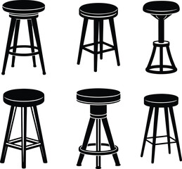 Set of Bar Stool Icon Silhouette Vector Illustration design