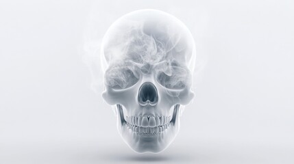 a human skull with smoke coming out of its eyes and nose on a white background