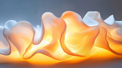 abstract background of flowing white fabric illuminated with warm orange light