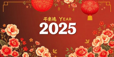 Naklejka premium Vibrant illustration of a snake surrounded by traditional Chinese New Year decorations, greeting card, floral, prosperity