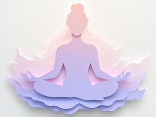 paper cut out of a person meditating in a lotus position on clouds