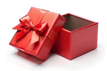 Obraz premium Open single red gift box with a realistic view from the top, creating a festive and charming atmosphere for a celebration.
