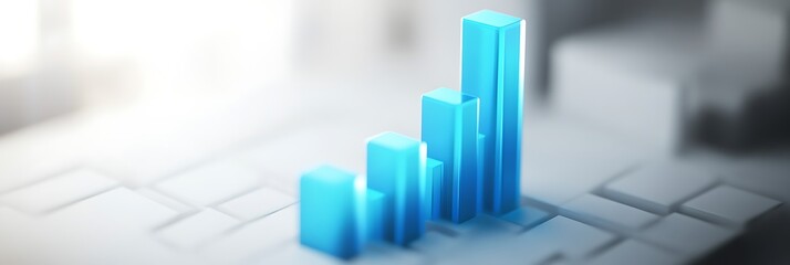 Modern financial services icon with a bright blue bar graph growing upwards set against a clean white background symbolizing growth and stability