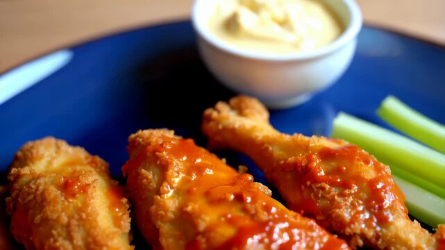 Crispy Buffalo Chicken Wings with Celery and Dip