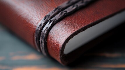 close up of a handmade leather journal with a rustic braided closure
