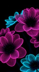 neon flowers on a dark background phone wallpaper 