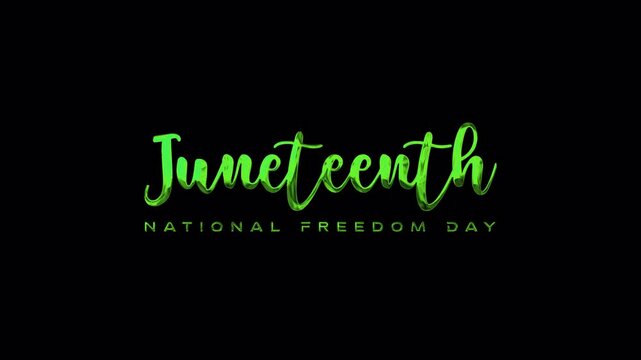 Juneteenth National Independence Day Text Animation on a transparent background with an alpha channel, Suitable for campaigns, posters, and designs promoting national pride and freedom