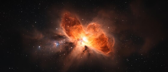 stunning nebula with bright orange clouds in space, astronomy background