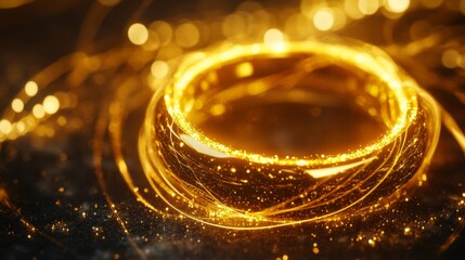 Golden Circle Abstract Design with Glowing Lines