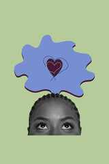 Sketch template design 3D photo collage composite of half head fragment face eyes woman watch mind think heart love dream imagination