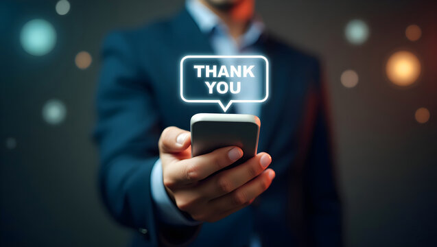 Expressing gratitude with modern technology a glowing Thank You message on a smartphone for business and personal use