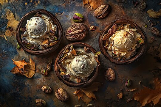 The very tasty background consists of ice cream cubes in pista kulfa and chocolate flavors on an abstract cream backdrop