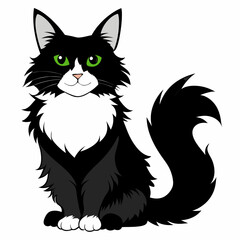 Obraz premium Cute cartoon Maine Coon black and white cat isolated on white background. Suitable for educational poster, logo, children's books and encyclopedias. Vector illustration.