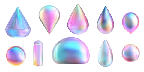3d gradient holographic shape element set isolated on a white transparent background