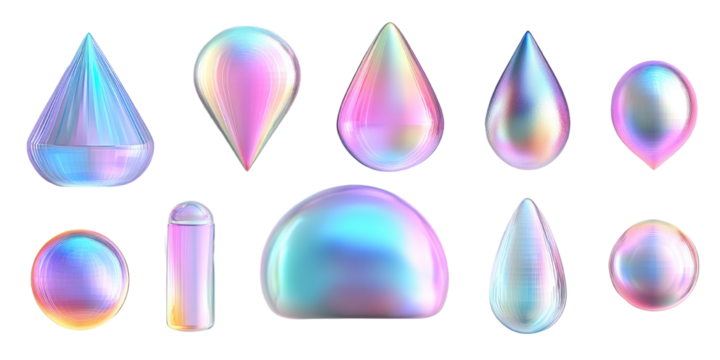3d gradient holographic shape element set isolated on a white transparent background