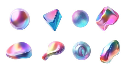 3d iridescent icon element set isolated on a white transparent background