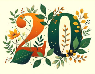 Happy birthday 20, Floral Number 20, twenty, 20th birthday, illustration of an floral background, birthday card
