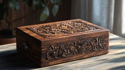 Exquisite Custom Wooden Keepsake Box with Elegant Engraved Floral Design