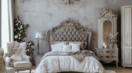 Elegant Bedroom with Vintage Decor and Soft Color Palette