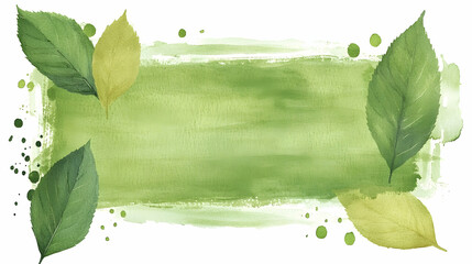 Green leaves watercolor banner, nature background, design element