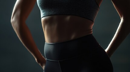 Fototapeta premium Woman wearing sports bra and shorts exercising outdoors in natural setting during daytime