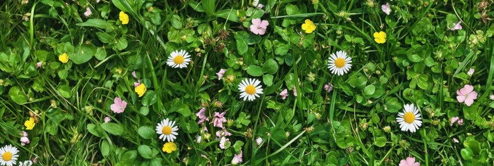 Blooming wildflowers and lush greenery creating a vibrant natural carpet